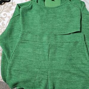 SHEIN Green Ribbed Crewneck Sweater